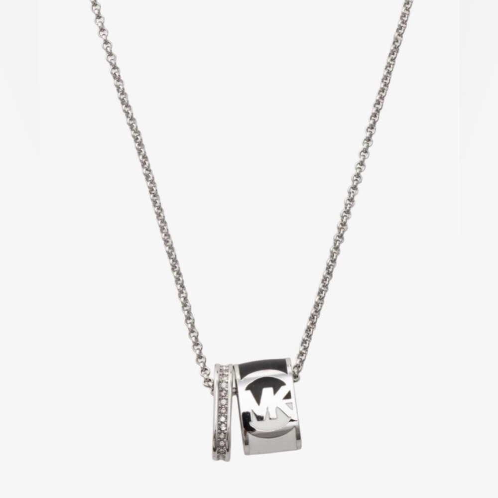 Michael Kors Silver Ring Pendant Logo Necklace